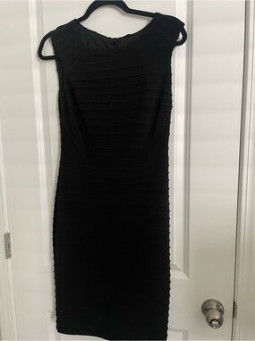 Adrianna Papell Black Pleated Midi Sheath Dress